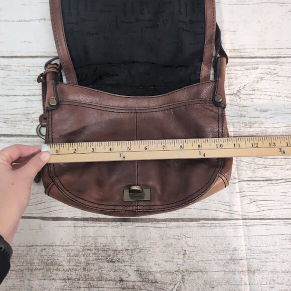 Authentic Fossil Leather Satchel Crossbody Saddle Bag Horseshoe Pattern VINTAGE - Picture 6 of 11